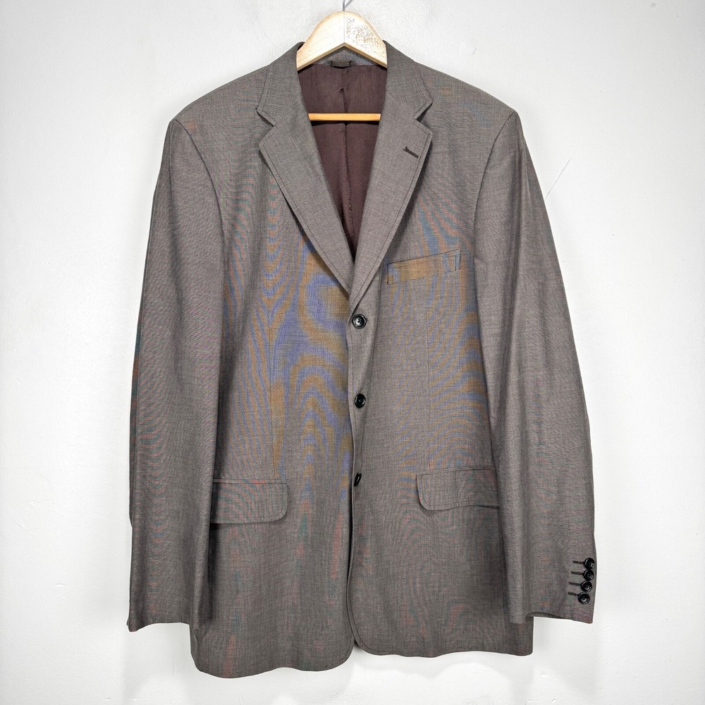 Banana Republic 3 Button Blazer Men 44L Gray‎ Brown Cotton Jacket Sport Coat
